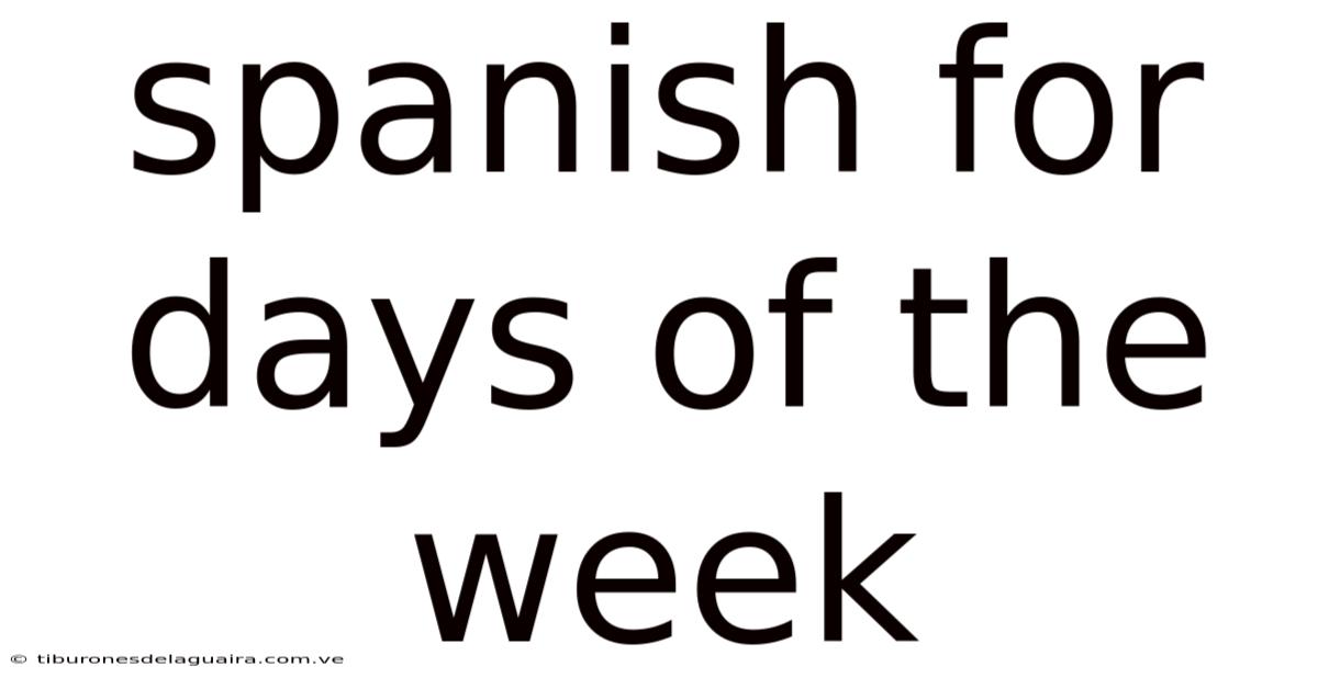 Spanish For Days Of The Week