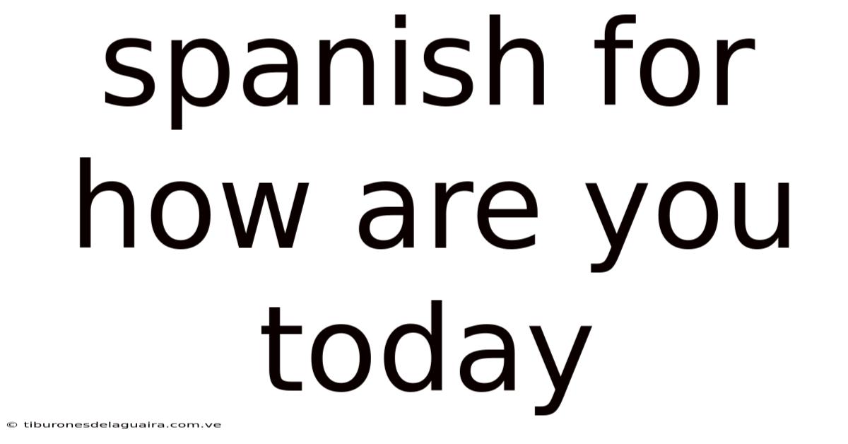 Spanish For How Are You Today